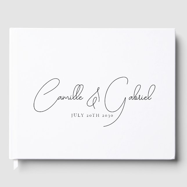 Black Script Names Mariage Livre d'invité blanc (Recto)