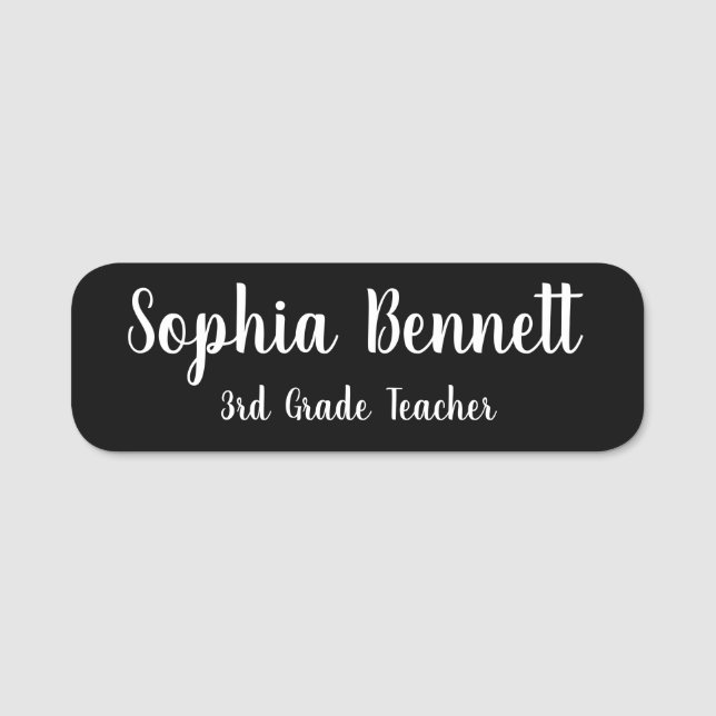 Black Script Teacher Classic Name Tag Namensschild (Vorderseite)