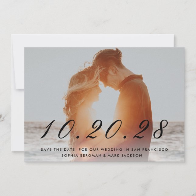 Black Scripted Wedding Date Save The Date (Vorderseite)