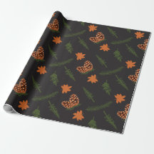 Black Seamless Wrapping Paper: Pine and Maple Leaf