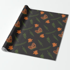 Black Seamless Wrapping Paper: Pine and Maple Leaf Geschenkpapier