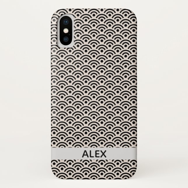 Black Seigaiha Japanisches Muster Personalisierter Case-Mate iPhone Hülle (Rückseite)