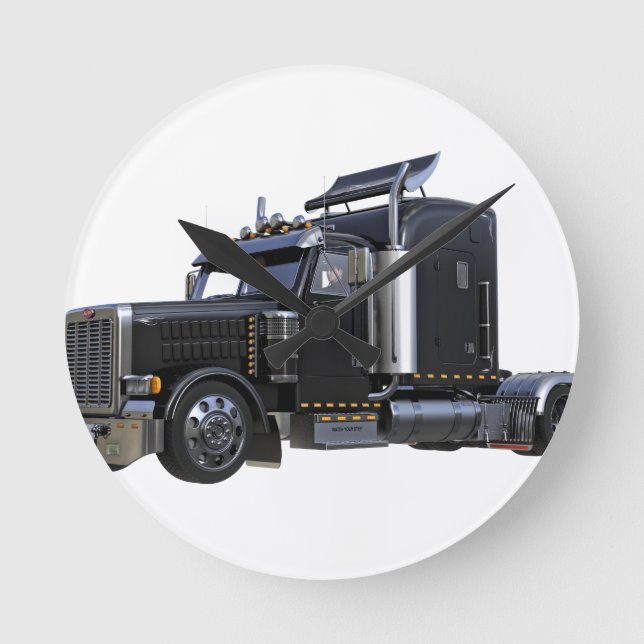 Black Semi Tractor Trailer Truck Runde Wanduhr (Vorderseite)