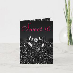 Black Sequins, Bow & Diamond Sweet 16 Einladung