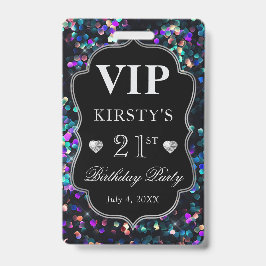 Black Sequins Glitzer Vintag Frame Birthday VIP Ausweis