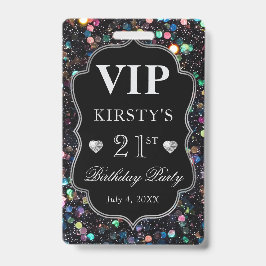 Black Sequins Glitzer Vintag Frame Birthday VIP Ausweis