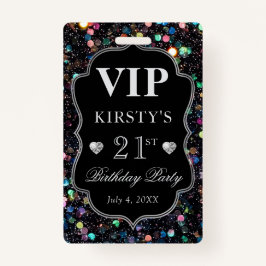 Black Sequins Glitzer Vintag Frame Birthday VIP Ausweis