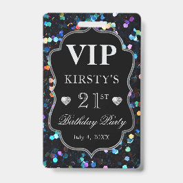 Black Sequins Glitzer Vintag Frame Birthday VIP Ausweis