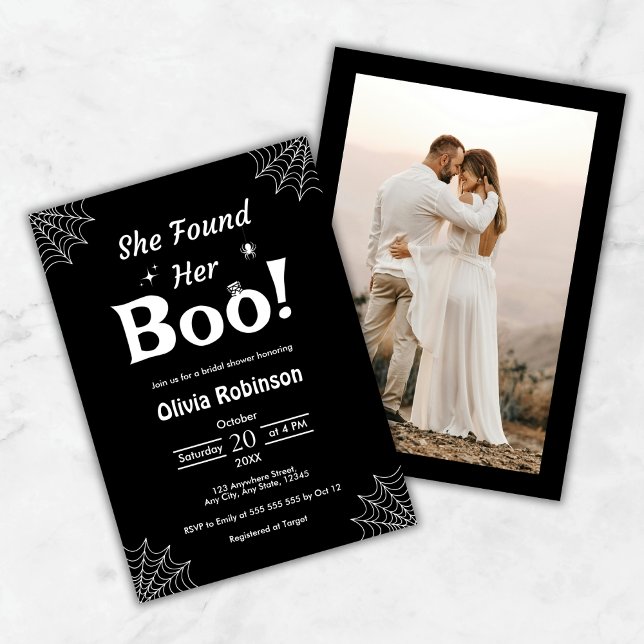 Black She fand ihr kobales Halloween-Brautparty Einladung (Black She Found Her Boo Photo Halloween Bridal Shower Invitation )