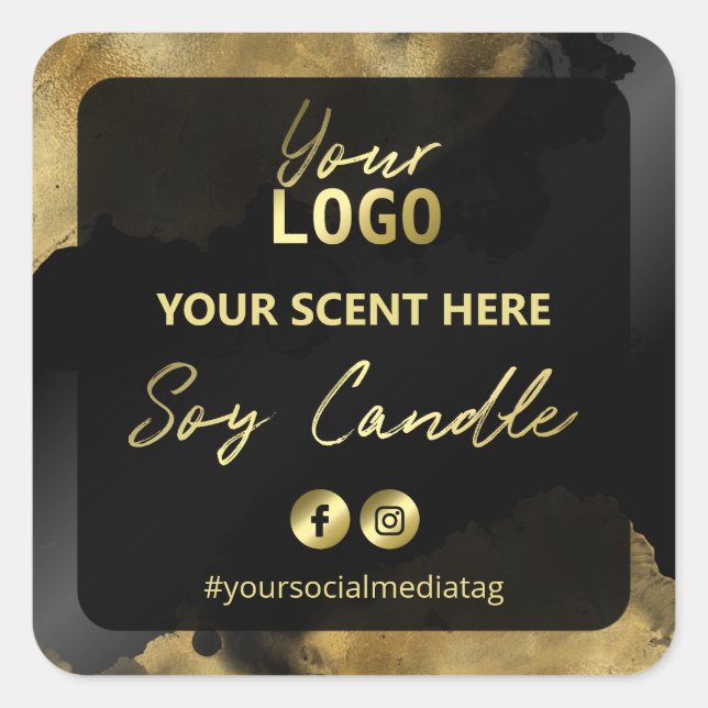 Black Sheen Gold Ink Soy Candle Labels Quadratischer Aufkleber (Vorderseite)