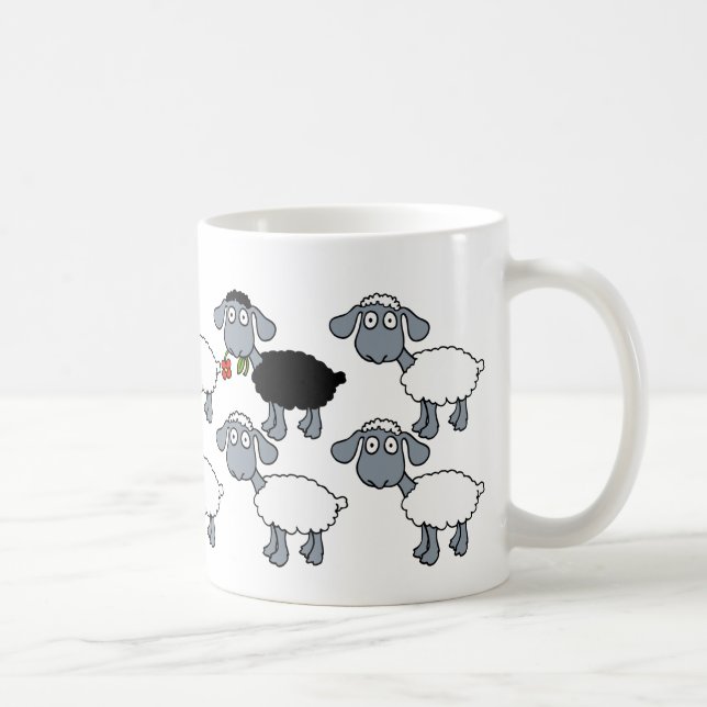 Black Sheep White Flock Stehend Out in der Menge! Kaffeetasse (Rechts)