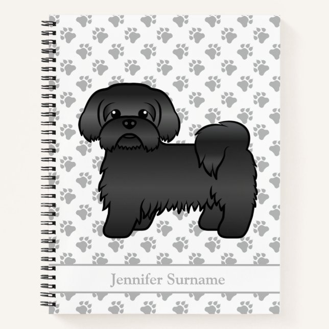 Black Shih Tzu Niedlich Cartoon Dog & Name Notizbuch (Vorderseite)