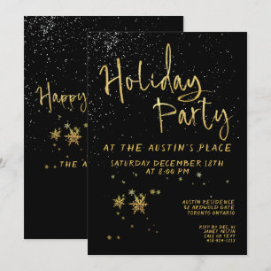 Black Shimmering Gold Calligraphy Holiday Party Einladung