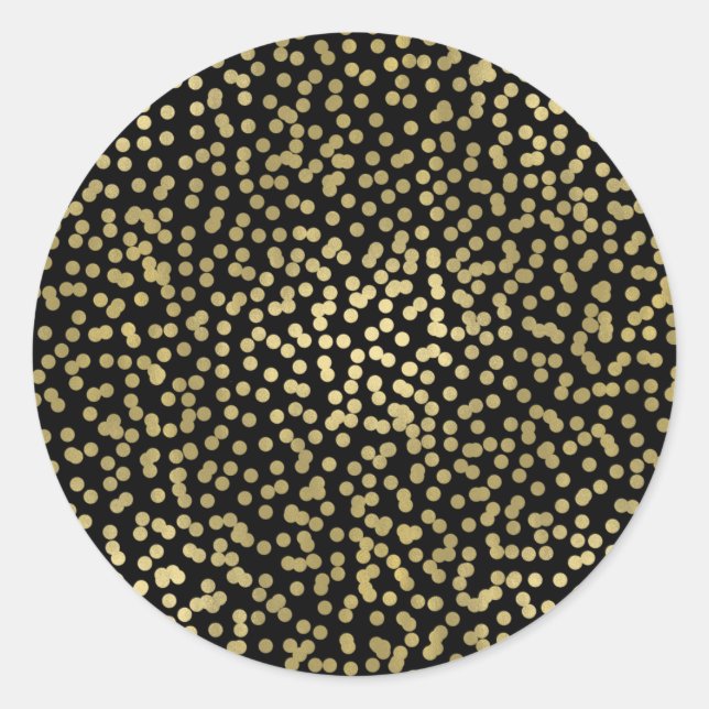 Black & Shiny Gold Dots Confetti Elegantes Chic Gl Runder Aufkleber (Vorderseite)