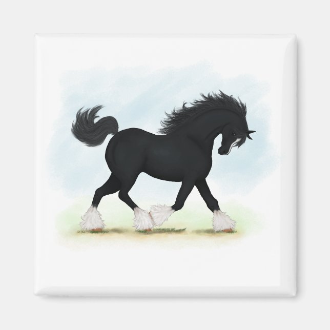 Black Shire Pferd mit Blaze und Strümpfen Magnet (Vorne)