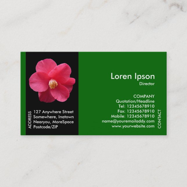 Black Side Band Blume - Red Camellia II - Green Visitenkarte (Vorderseite)