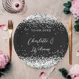 Black-Silber-Konfetti-Hochzeit Pappteller