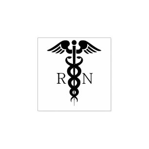 Black Silhouette Caduceus Registered Nurse RN Gummistempel