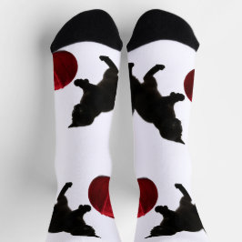 Black Silhouette Kitty, with red wool Ball Socken