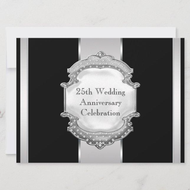 Black Silver 25. Hochzeitstag Party Einladung (Vorderseite)