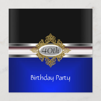 Black Silver 40. Geburtstag Party Schwarz Royal Bl Einladung