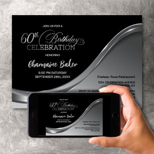 Black Silver 60th Birthday Party Invitation