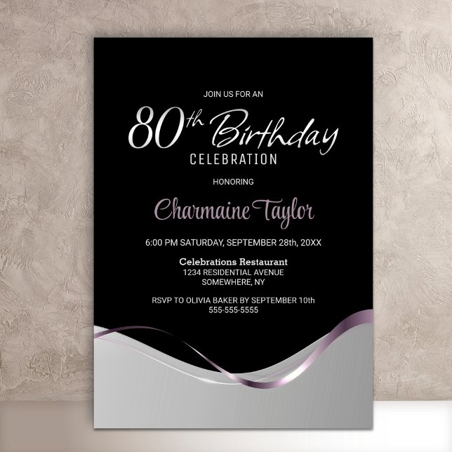 Black Silver 80th Birthday Party Invitation (Créateur téléchargé)