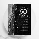 Black Silver Agate 60. Geburtstag Einladung<br><div class="desc">Schwarz-Silber-Agate 60. Geburtstagsfeier Einladung. Elegantes modernes Design mit Aquarellfarben-marmorgeode Hintergrund,  Imitate Glitzer Silber und Typografie Skript-Schriftart. Die trendige Einladungskarte eignet sich perfekt für eine stilvolle Damenfeier. Gedruckte Zazzle Einladungen oder Sofortdownload digitalen druckbaren Vorlage.</div>
