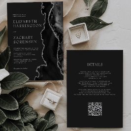Black Silver Agate Dark QR Code Hochzeit Einladung