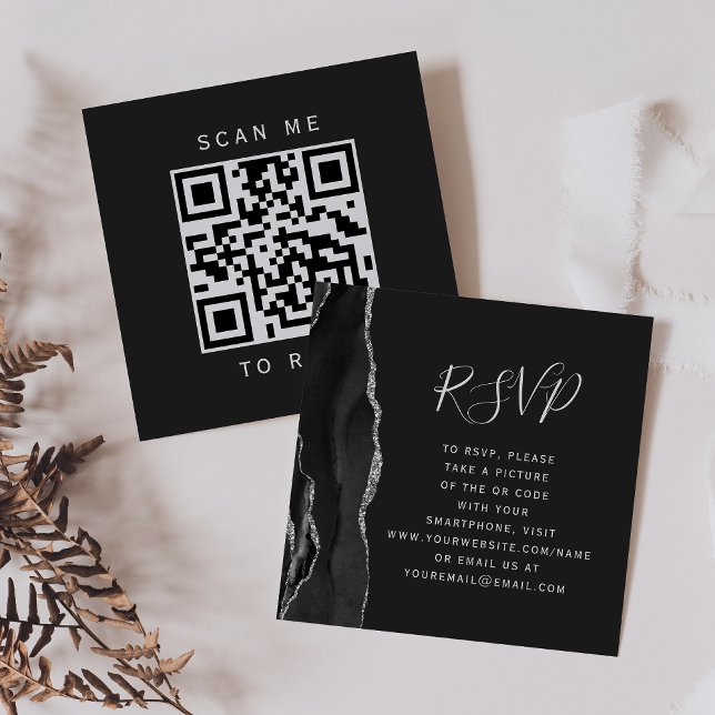 Black Silver Agate Dark Wedding QR Code UAWG Begleitkarte (Von Creator hochgeladen)