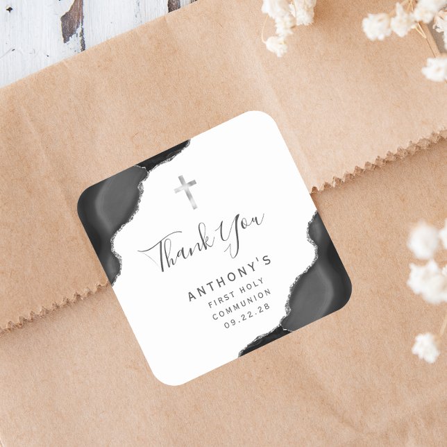 Black Silver Agate First Heilige Kommune Vielen Da Quadratischer Aufkleber (Von Creator hochgeladen)