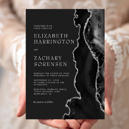 Black Silver Agate Wedding Einladung