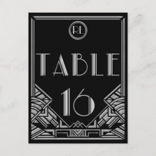 Black Silver Art Deco Gatsby Style Tischnummer 16
