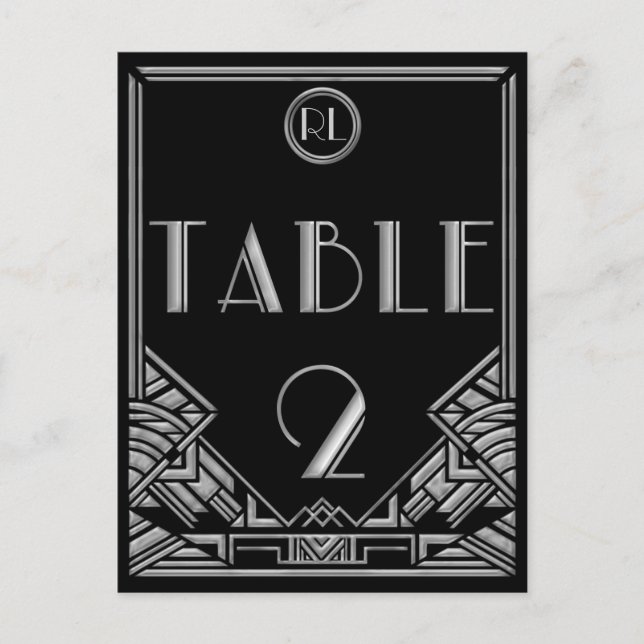 Black Silver Art Deco Gatsby Style Tischnummer 2 (Vorderseite)