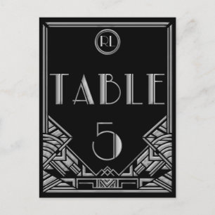 Black Silver Art Deco Gatsby Style Tischnummer 5