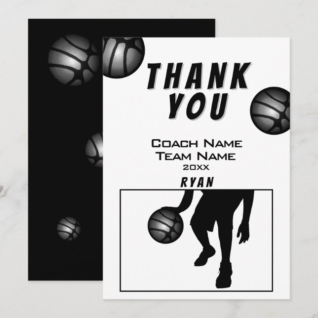 Black Silver Basketball Vielen Dank Coach Card Dankeskarte (Vorne/Hinten)