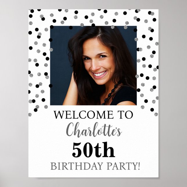 Black Silver Birthday Party Custom 8.5x11 Poster (Vorne)