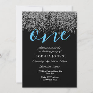 Black Silver Blue Boys 1er anniversaire Invitation