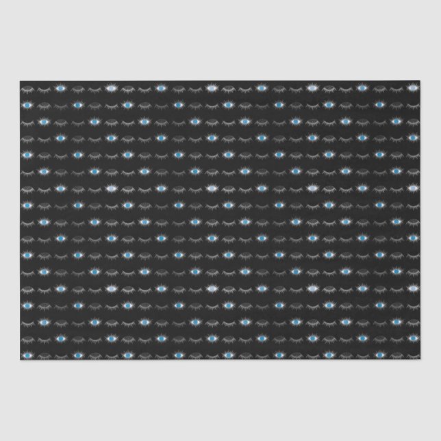 Black & Silver Blue Evil Eye Eyelashes Nazar Mati Seidenpapier (Vorderseite)