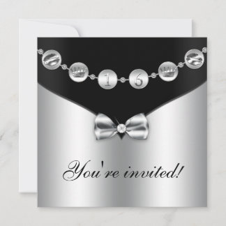 Black & Silver Bow Charm 16 . Geburtstag Einladung