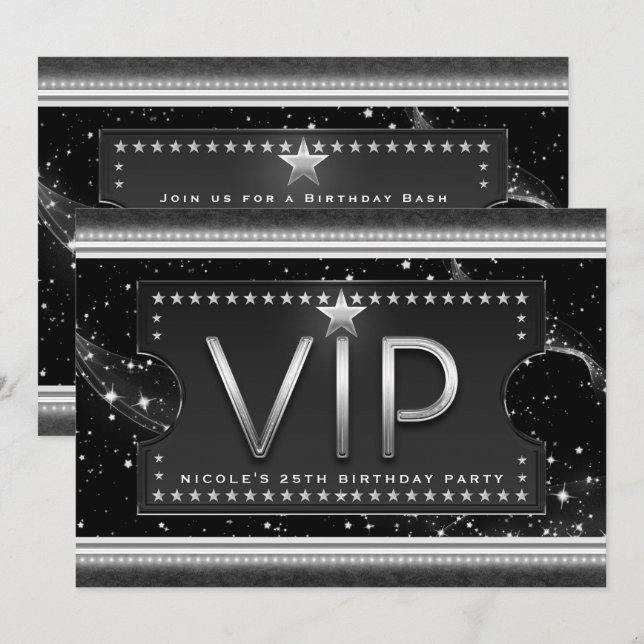 Black & Silver Chic Glam VIP Ticket Einladung (Vorne/Hinten)