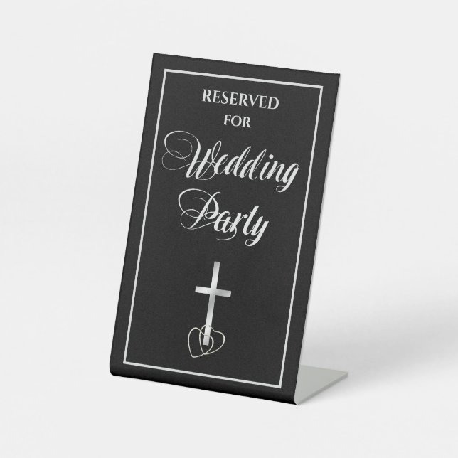 Black Silver Christlich Cross Wedding Party Sockelschild (Vorderseite)