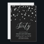 Black & Silver Confetti 60. Geburtstagsparty Einladung<br><div class="desc">Feiern Sie Ihren besonderen Tag mit dieser minimalen 60. Geburtstagsfeier. Dieses Design verfügt über ein stilvolles Schriftzeichen "Sixty" mit hexagonförmigen Konfetti mit einer Schwarz-Silber-Farbkombination. Mehr Einladungen und Party-Vorräte gibt es in meinem Shop BaraBomDesign.</div>