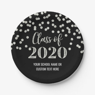 Black Silver Confetti Abschluss 2020 Pappteller