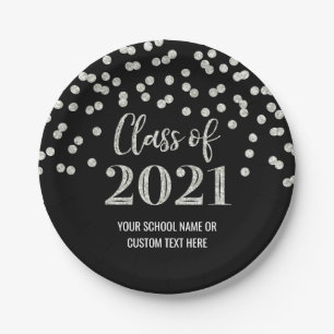 Black Silver Confetti Abschluss 2021 Pappteller