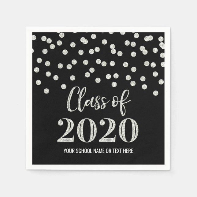 Black Silver Confetti Class of 2020 Abschluss Serviette (Vorderseite)