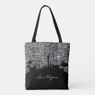 Black & Silver Confetti Glitzer Las Vegas Skyline Tasche