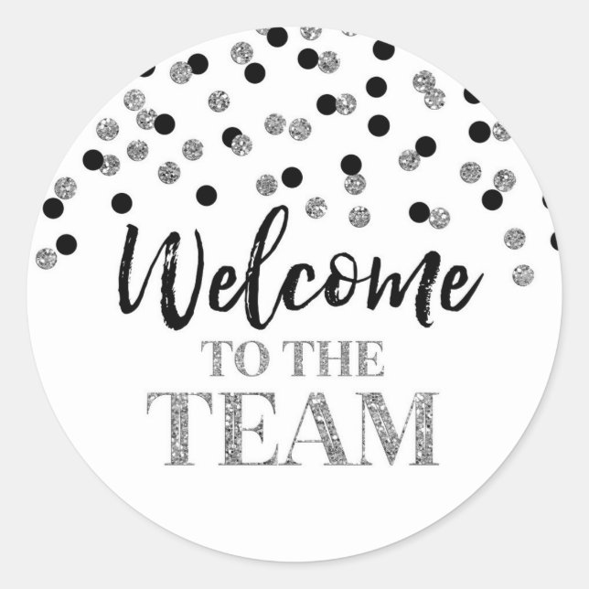 Black Silver Confetti Willkommen im Team  Runder Aufkleber (Vorderseite)