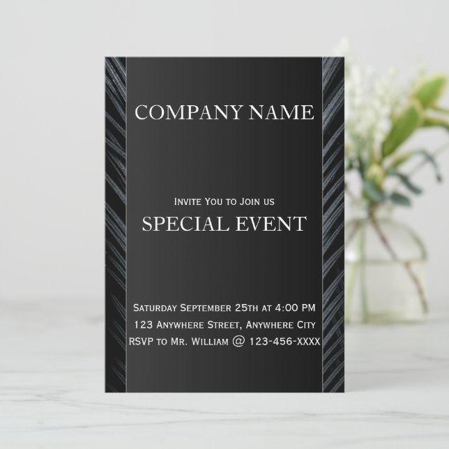 Black Silver Corporate Business Einladungskarte (Stehend Vorderseite)