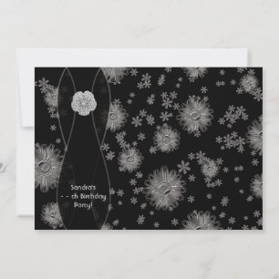 Black Silver Daisy Geburtstagsparty Einladung
